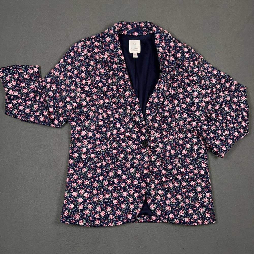 LC Lauren Conrad Blazer Womens XS Navy Pink Floral One Button Stretch Jacket